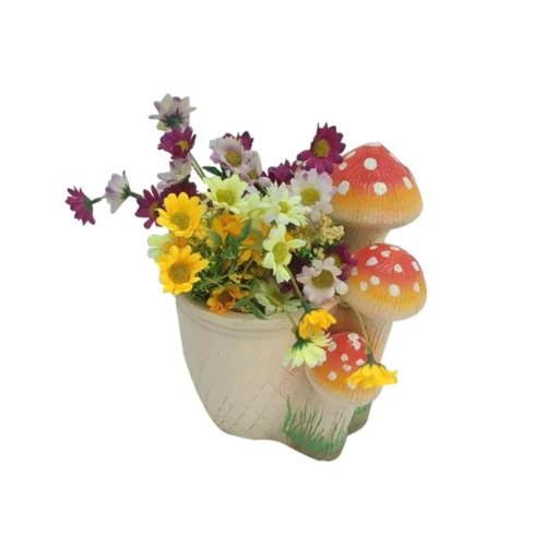 Planter With 3 Red Mushroom Planter