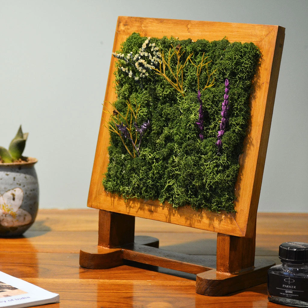 Wily Magenta Tabletop Preserved Moss Frame With Stand 2 Wily Magenta Tabletop Preserved Moss Frame With Stand - Image 2
