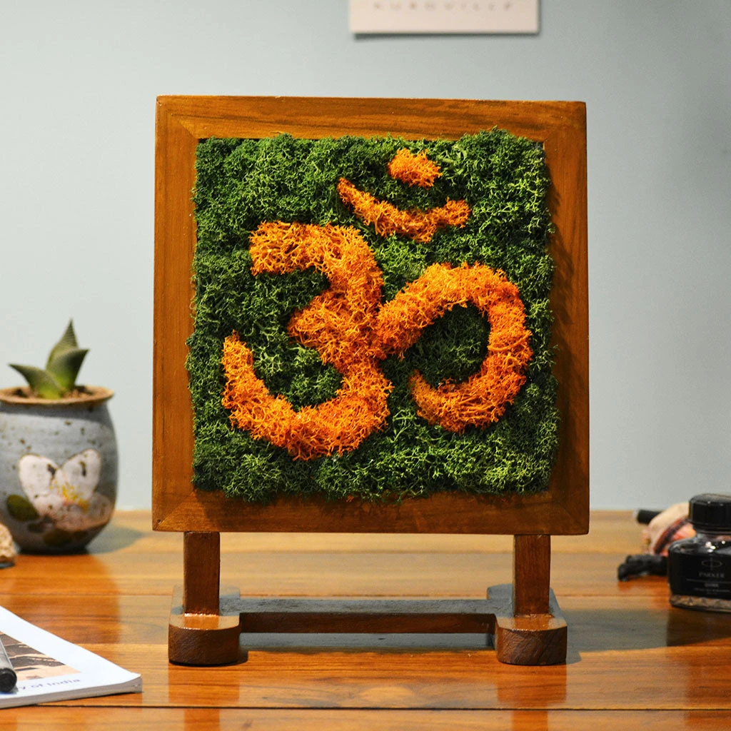 AUM Tabletop Preserved Moss Frame With Stand 1 AUM Tabletop Preserved Moss Frame With Stand