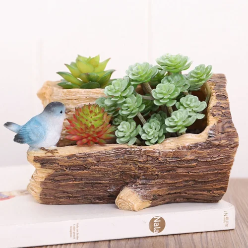 Bird On A Bark Resin Succulent Pot