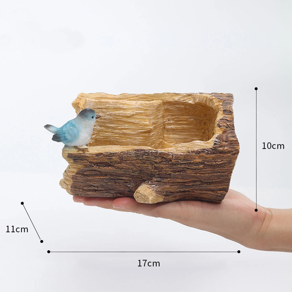 Bird On A Bark Resin Succulent Pot 2 Bird On A Bark Resin Succulent Pot - Image 2