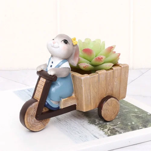 Bunny Riding Cycle Resin Succulent Pot