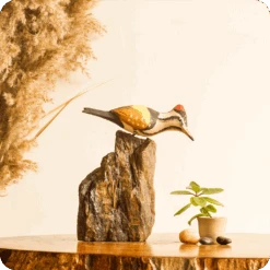 Exotic Woodpecker Stone Base Table Tops -Plant Life Decor Shop cc tt wp 5