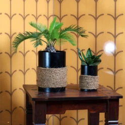 Charcoal Black In Jute Metal Pot