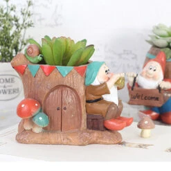 Dwarf Playing Music Resin Succulent Pot