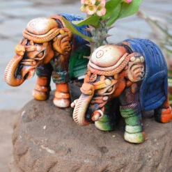 Set Of 2 Decorative Terracotta Elephants Decor
