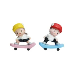 Miniature Set Of 2 Girl & Boy On Skateboard Decor
