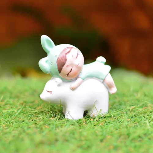 Miniature Girl Hugging Bear β Adorable Resin Decor For Gifts & Gardens