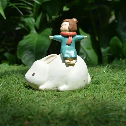 Miniature Girl On Rabbit β Cute Fairy Garden Resin Decor