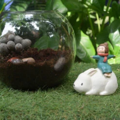 Miniature Girl On Rabbit – Cute Fairy Garden Resin Decor -Plant Life Decor Shop girl on rabbit 4