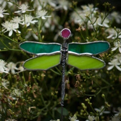 Stained Glass Dragonfly Garden Stick -Plant Life Decor Shop green
