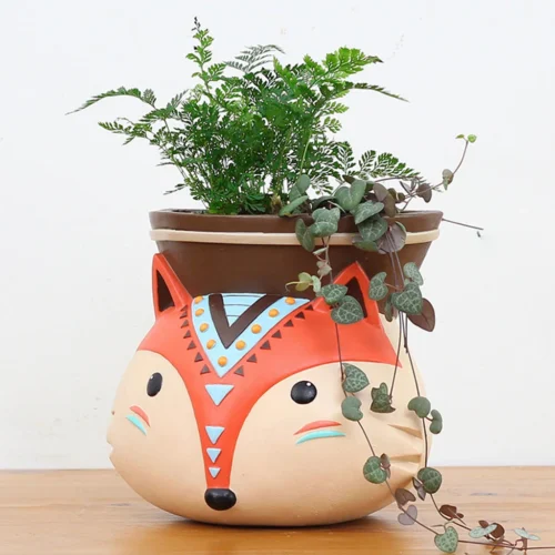 Hanging Tribal Fox Resin Succulent Pot