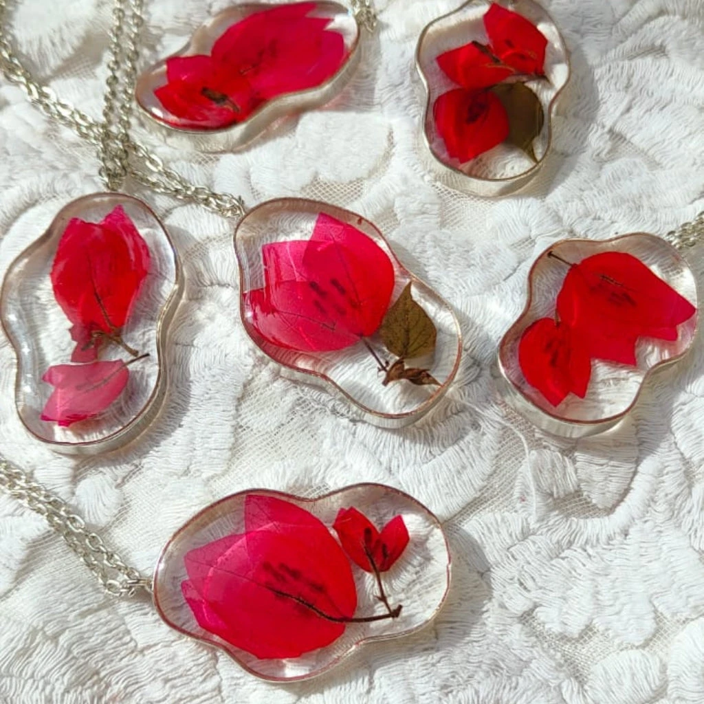 Crimson Cascade Bougainvillea Real Dried Flower Necklace 5 Crimson Cascade Bougainvillea Real Dried Flower Necklace - Image 5