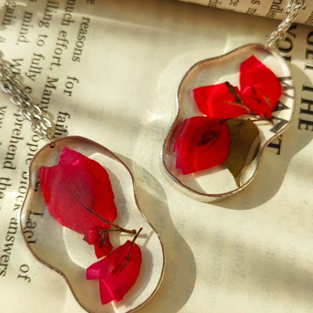 Crimson Cascade Bougainvillea Real Dried Flower Necklace 4 Crimson Cascade Bougainvillea Real Dried Flower Necklace - Image 4