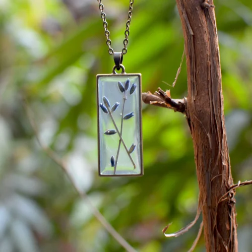 Lavender Sprig Real Dried Flower Necklace 7 Lavender Sprig Real Dried Flower Necklace -Plant Life Decor Shop lavender sprig necklace 2