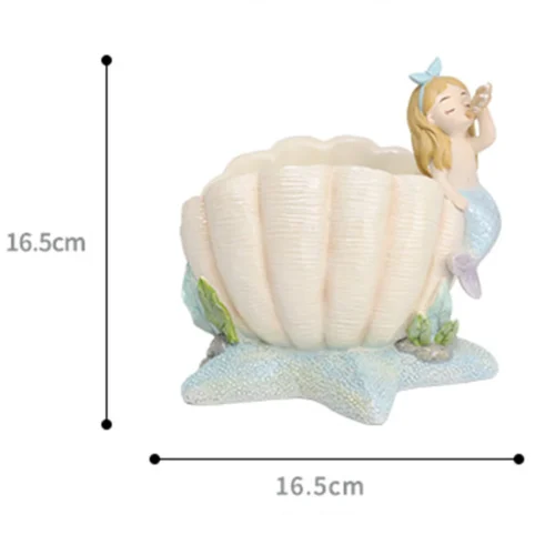 Cute Mermaid Blowing Shell Resin Succulent Pot -Plant Life Decor Shop mermaid blowing shell 3