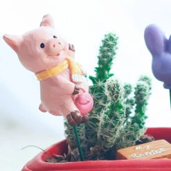 Cute Pig Resin Garden Stick (Set Of 2)