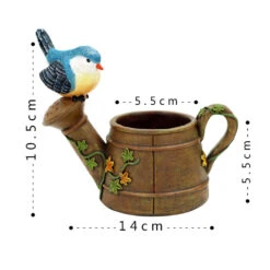 Watering Can With Bird Resin Succulent Pot -Plant Life Decor Shop resin can bird 3