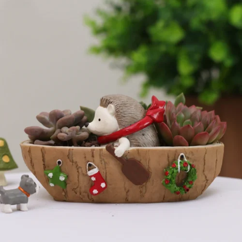 Hedgehog Rowing Boat Resin Succulent Pot