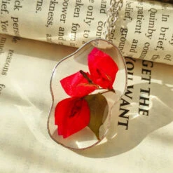 Crimson Cascade Bougainvillea Real Dried Flower Necklace