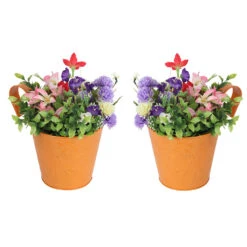 Set Of 2 Hanging Railing Buckets -Plant Life Decor Shop setof2 railing bucket orange 1