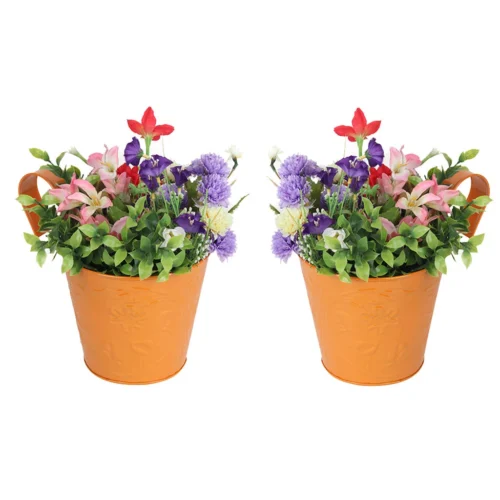 Set Of 2 Hanging Railing Buckets 7 Set Of 2 Hanging Railing Buckets -Plant Life Decor Shop setof2 railing bucket orange 1
