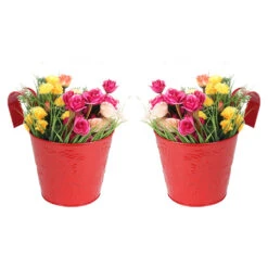 Set Of 2 Hanging Railing Buckets -Plant Life Decor Shop setof2 railing bucket red 1