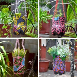 Set Of 4 Hand-Painted Vertical Pots