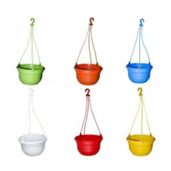 Set Of 6 Multicolor Plastic Hanging Pots