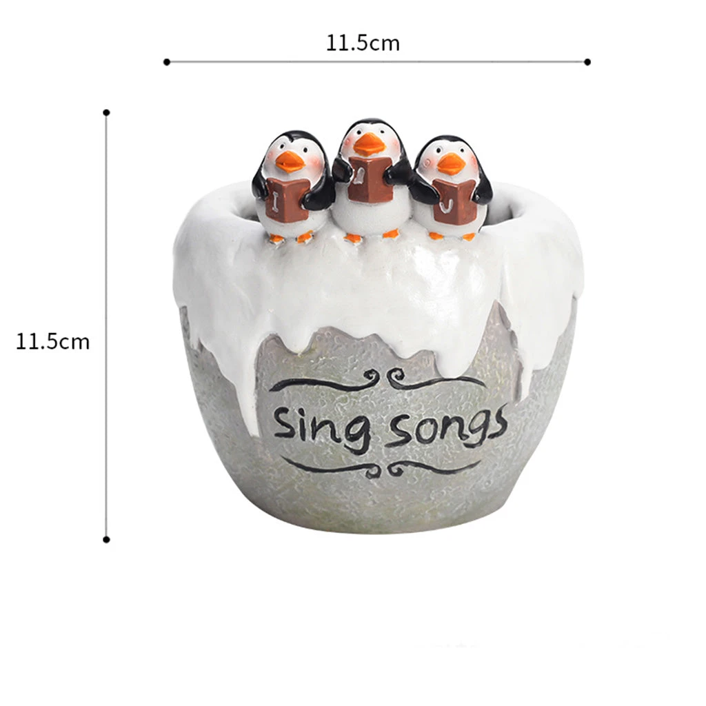 Singing Penguins Resin Succulent Pot 2 Singing Penguins Resin Succulent Pot - Image 2