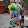 Hand-painted Bird Theme Blue Vertical Pot