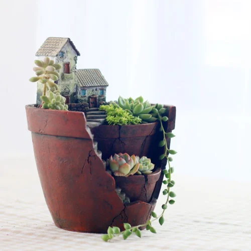 Vintage House Resin Succulent Pot -Plant Life Decor Shop vintage house resinpot 2