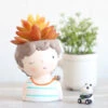 Winking Boy With Snail Resin Succulent Pot