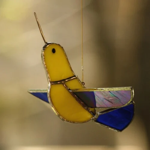 Suncatcher 3D Hummingbirds -Plant Life Decor Shop yellow blue